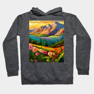 Stained Glass Colorful Mountain Meadow Hoodie